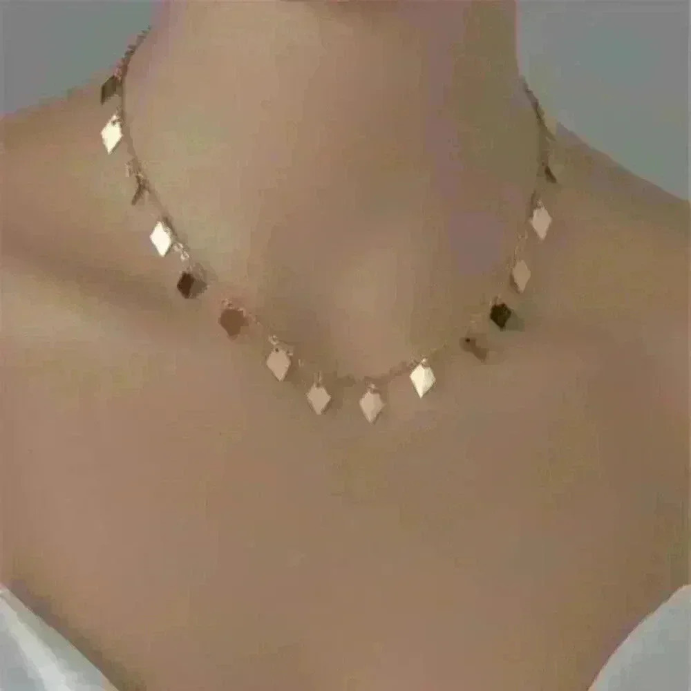New Geometric Gold Tone Charm Necklace: Elegant Gold-Tone Necklace